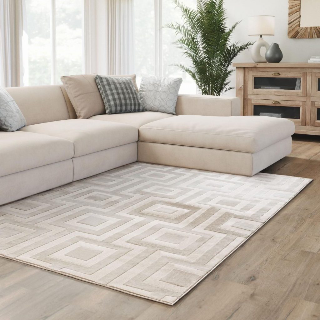 Alfombra blanca moderna de pelo corto para dormitorio INTERIYOU