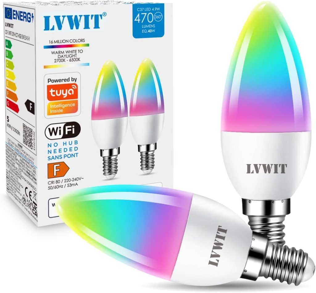 Bombilla inteligente LVWIT casquillo E14 tipo vela.