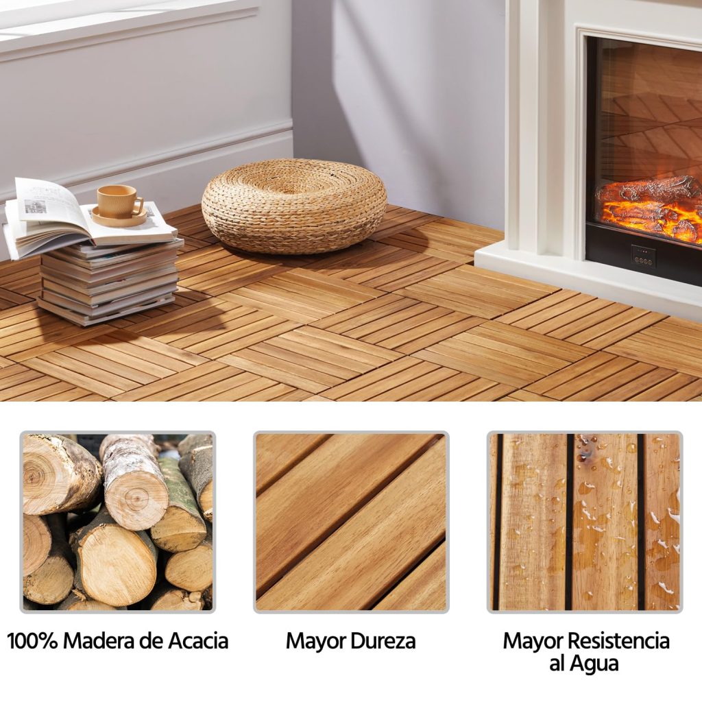 Pack de 10 baldosas de madera de acacia YAHEETECH
