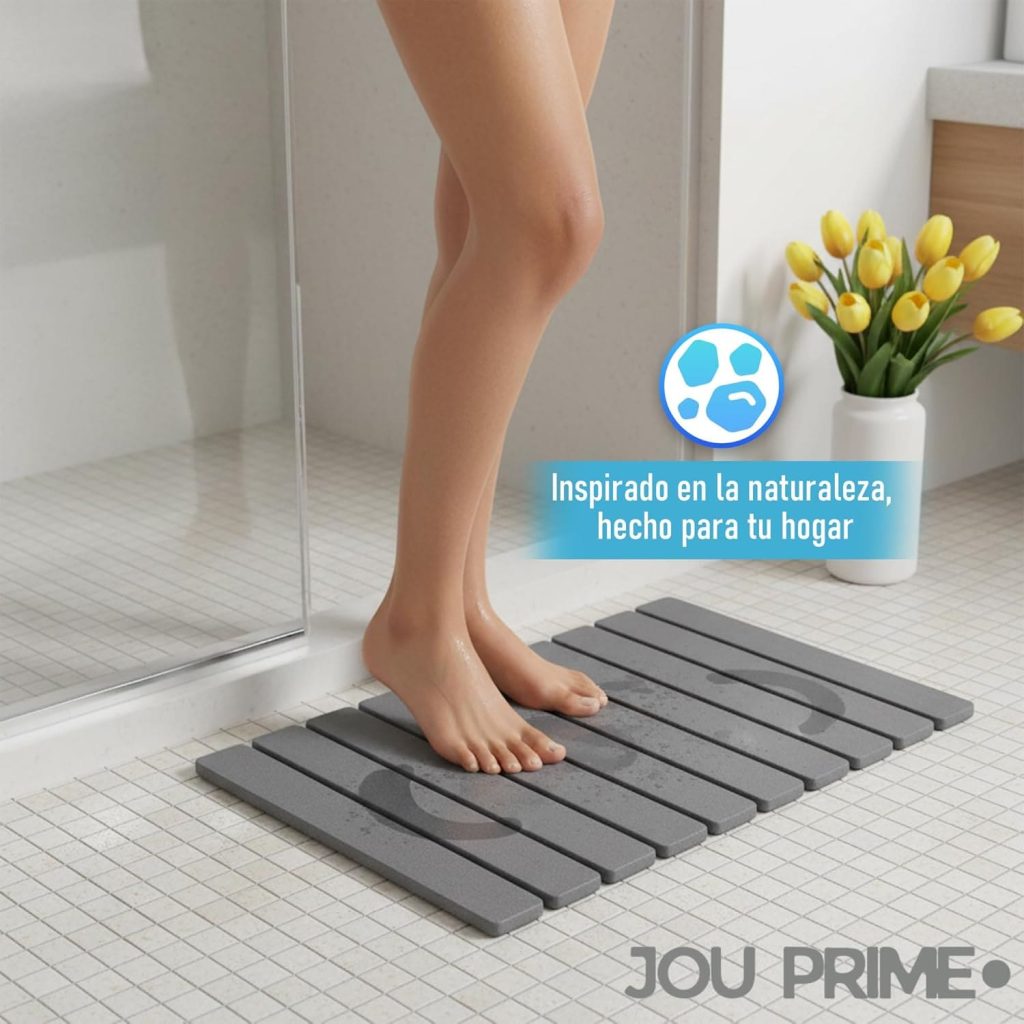 Alfombra de franjas de diatomita para baño
