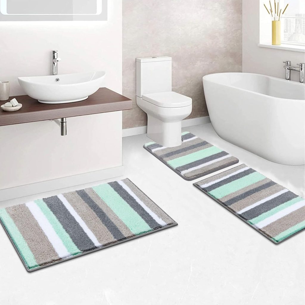 Juego de alfombras para baño gris y turquesa PAUWER