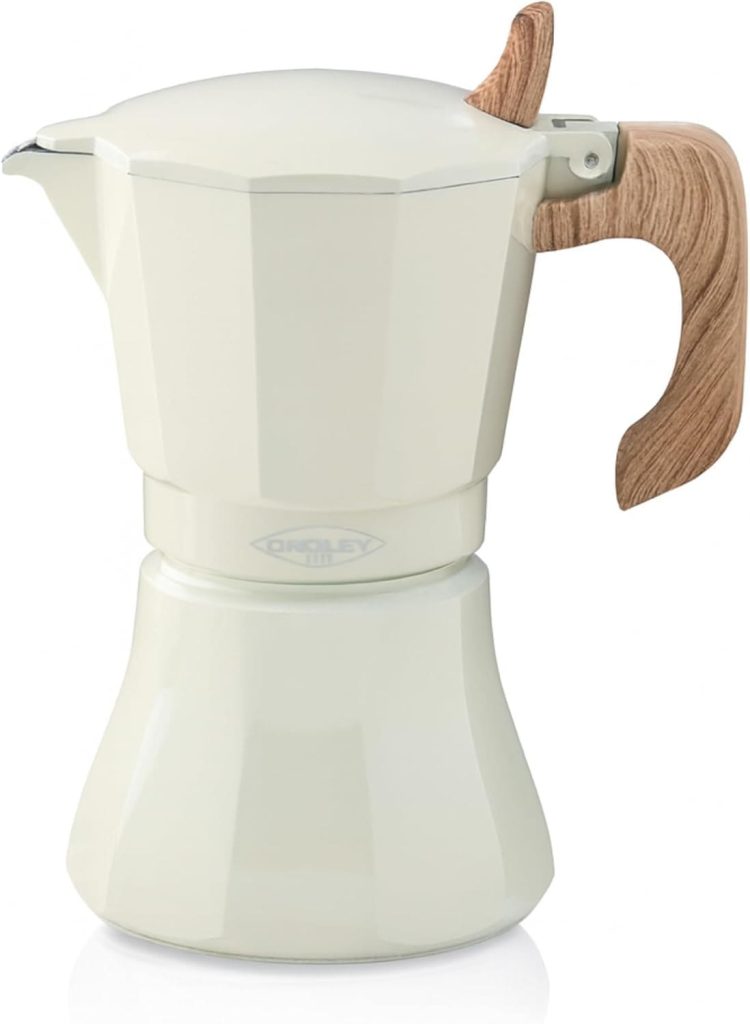 Cafetera italiana con mango de madera OROLEY
