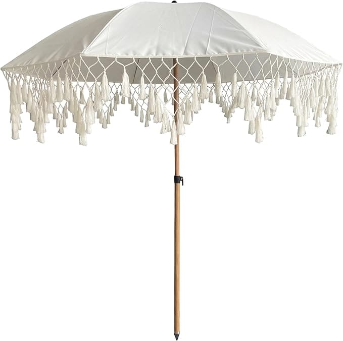 Sombrilla boho para jardín color blanco ACOMODA TEXTIL