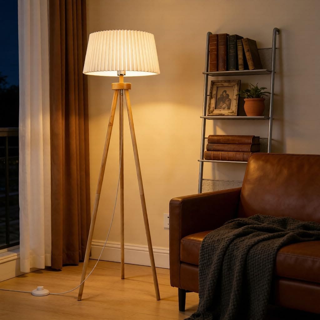 Lámpara de pie de madera estilo trípode AIGOSTAR