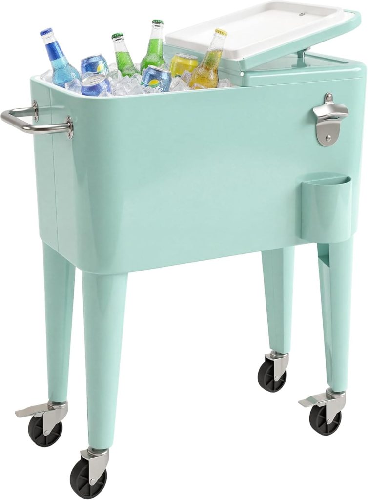 Carro de bebidas para jardín color verde menta. OUTSUNNY