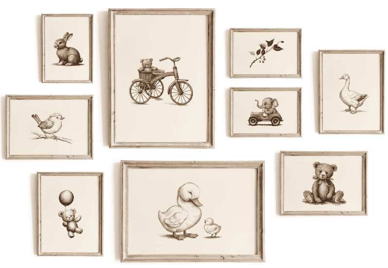 Set de cuadros para habitación infantil estilo vintage