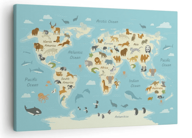 Mapa del mundo de animales para habitación infantil