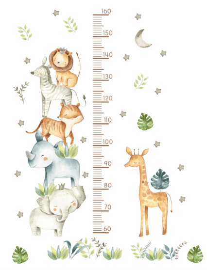 Vinilo de medidor de altura con animales para dormitorio infantil