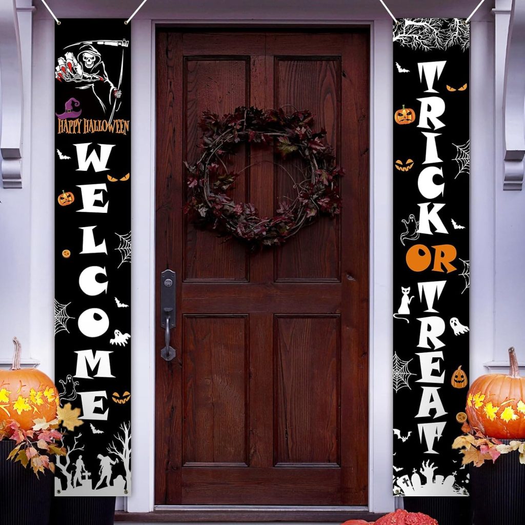 Pancarta Trick or Treat para la puerta de casa PARTY YA