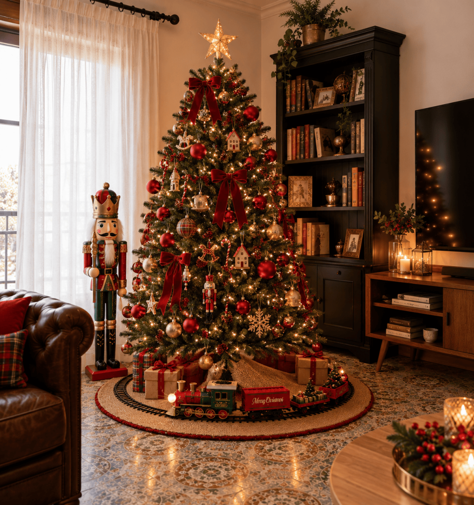 Árbol de Navidad con adornos rojos