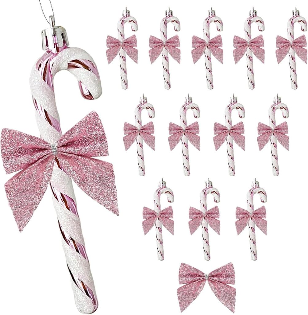 Bastones de caramelo rosa y blanco para el árbol de Navidad