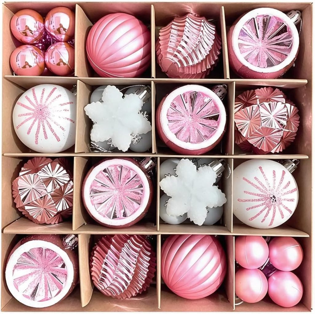 Adornos de Navidad rosa y blanco