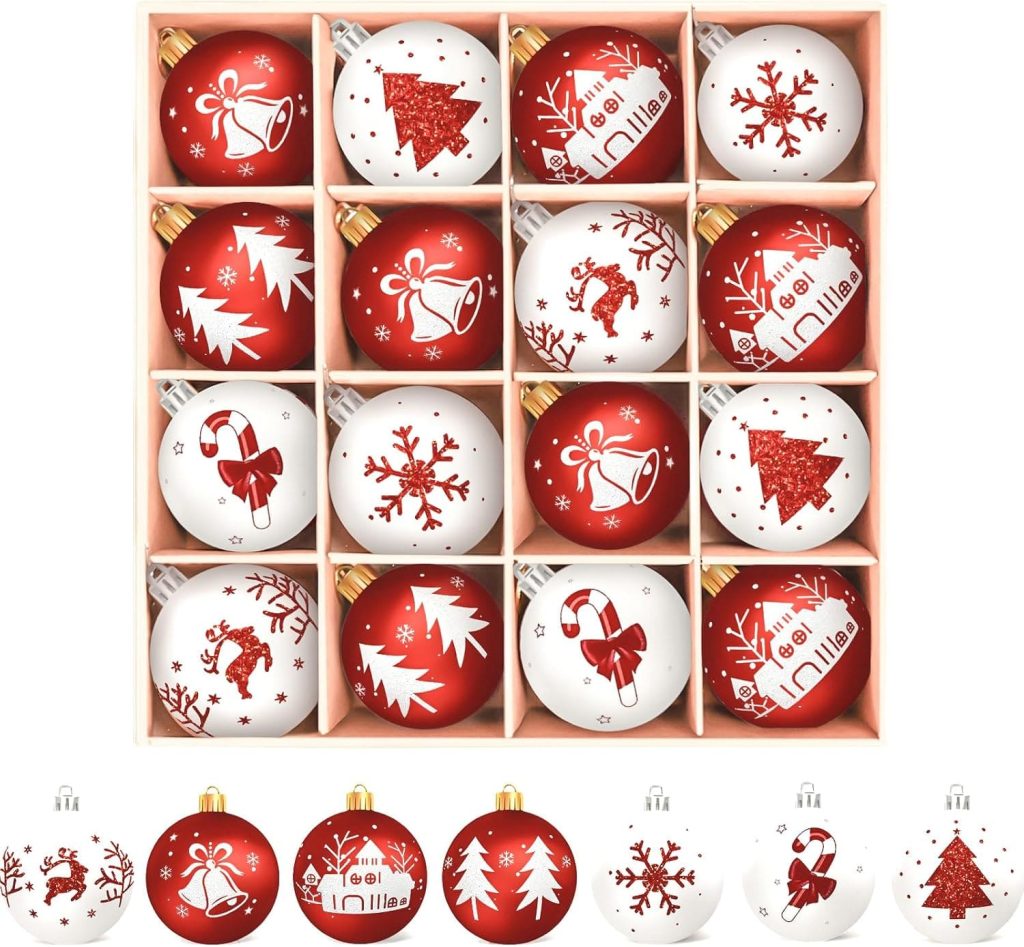 Bolas de Navidad blancas y rojas