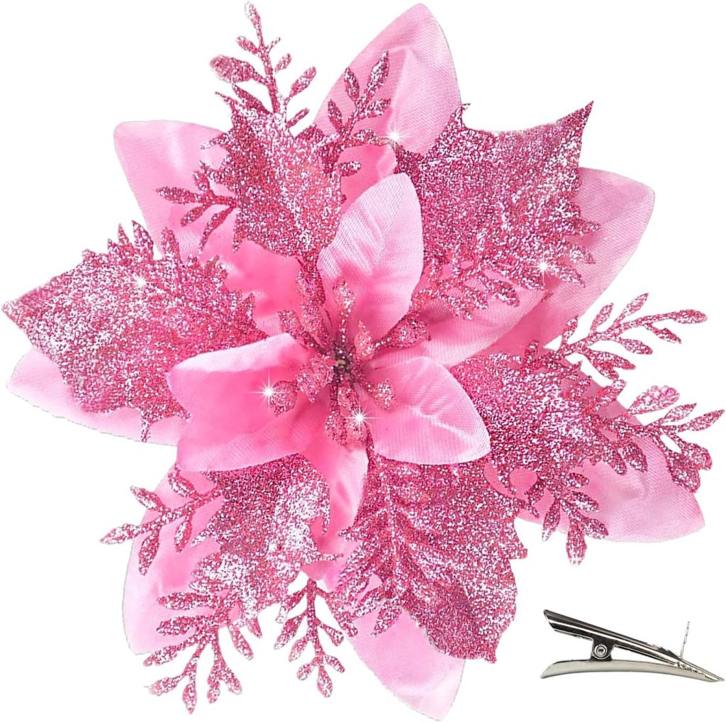 Flores rosas para el árbol de Navidad